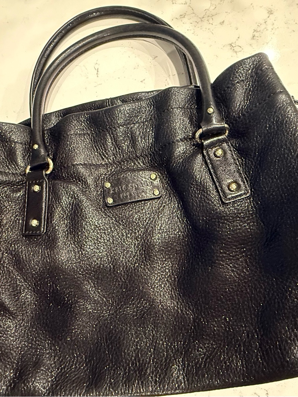 kate spade Black Pebbled Leather Tote with Double Handles